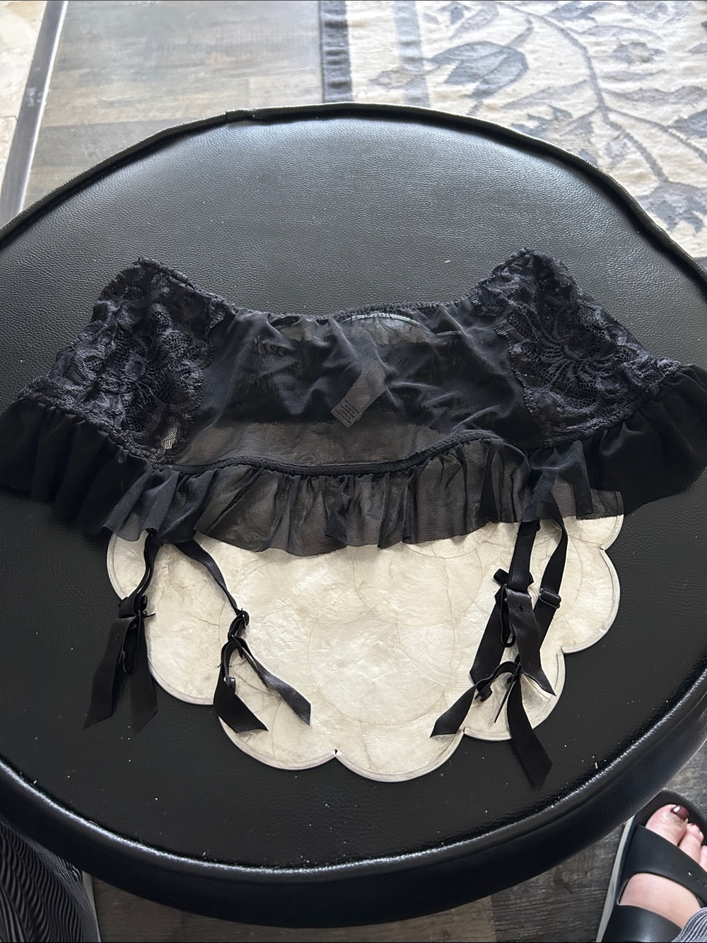 La SENZA Black Lace & Ruffle Garter Belt